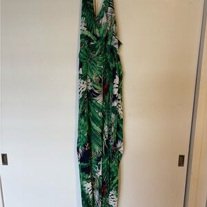 Simple Green Leaf Print Jumpsuit